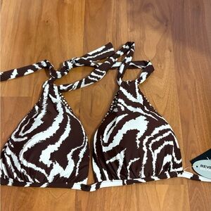 La Blanca Brown & White Zebra-Print Reversible Bikini Top